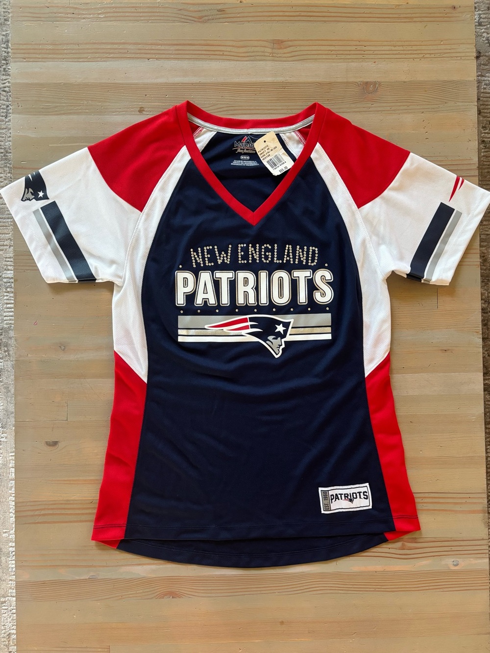 Majestic New England Patriots Navy, Red & White Short Sleeve Top - Medium